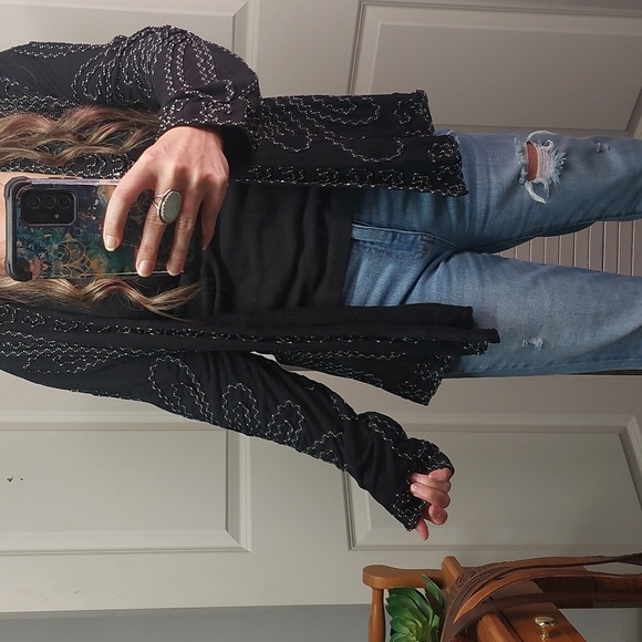 Christopher & Banks embroidered light Cardigan Black and White Large - Picture 4 of 12